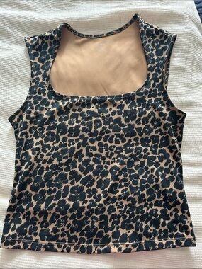 Maeve Leopard Square-Neck Tank in Tan and Black